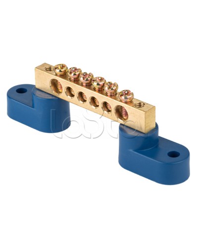 Шина 0 N (8х12мм) 6 отверстий латунь 2 синих угловых изолятора EKF PROxima (sn0-125-06-2) в Хасавюрте Аксессуары для стоек и шкафов Pintop.ru