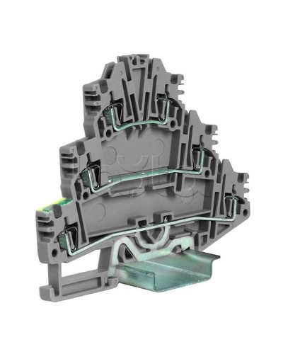 Зажим трех-уровневый c заземлением на нижнем уровне 2,5 кв.мм, серый DKC ZHL500GR в Хасавюрте Держатели, клипсы, скобы Pintop.ru