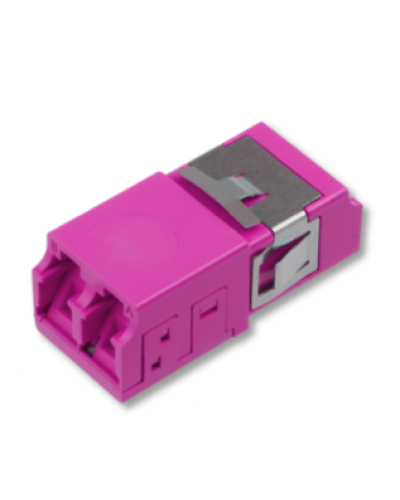 Оптический адаптер OM4, дуплекс LC, без фланцев, со шторками, пурпурный Eurolan (36A-40-2L-11MG) в Хасавюрте Проходные адаптеры и розетки оптические Pintop.ru