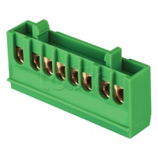 Шина "0" PE (6х9мм) 8 отв. латунь зеленый изолированный корпус на DIN-рейку EKF (sn0-63-8-ig-r)