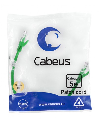 Патч-корд медный U/UTP кат.5е (0,3м) LSZH (зеленый) Cabeus (PC-UTP-RJ45-Cat.5e-0.3m-GN-LSZH) в Хасавюрте Патчкорды (медные) Pintop.ru