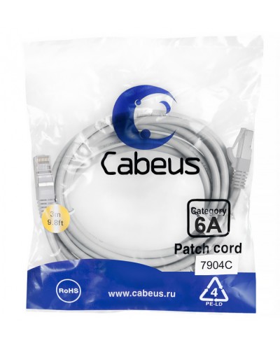 Патч-корд SSTP, категория 6a, 10G, S/FTP экранированный, LSZH, 3 м, серый Cabeus PC-SSTP-RJ45-Cat.6a-3m-LSZH в Хасавюрте Патчкорды (медные) Pintop.ru