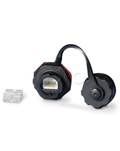 Промышленный модуль Keystone Jack RJ-45 (8P8C), IP67, категория 5e, с защитной крышкой, черный Hyperline KJ-IE-8P8C-C5e-180-BK в Хасавюрте Распределительные коробки Pintop.ru