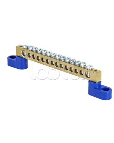 Шина 0 N (6х9мм) 14 отверстий латунь 2 синих угловых изолятора EKF PROxima (sn0-63-14-2) в Хасавюрте Аксессуары для стоек и шкафов Pintop.ru