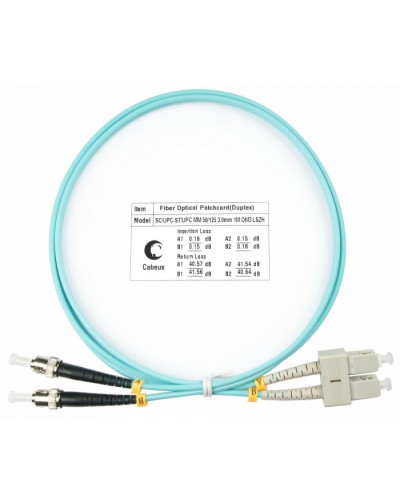 Шнур оптический duplex SC-ST 50/125 MM OM3 1 м LSZH Cabeus FOP-50-SC-ST-1M в Хасавюрте Патч-корды и пигтейлы Pintop.ru