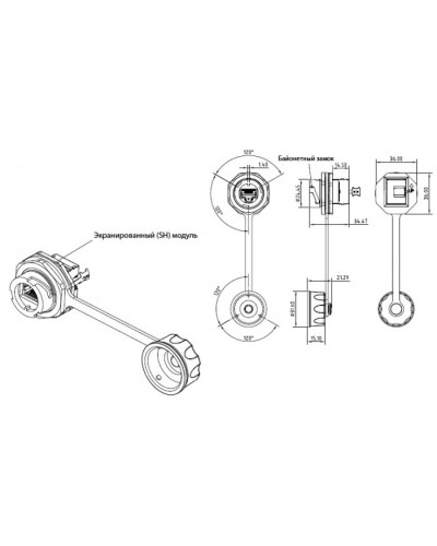 Промышленный модуль Keystone Jack RJ-45 (8P8C) Hyperline (KJ-IE-8P8C-C5e-180-SH-F-BK) в Хасавюрте Патч-корды и пигтейлы Pintop.ru
