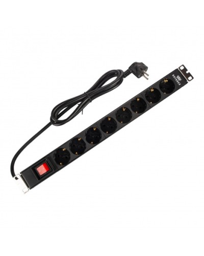 Блок распределения 19 (PDU) с выключателем на 16А, 8 разъемов SHUKO, шнур питания 1,8 м, черныйDatarex DR-432121 в Хасавюрте Блоки розеток Pintop.ru