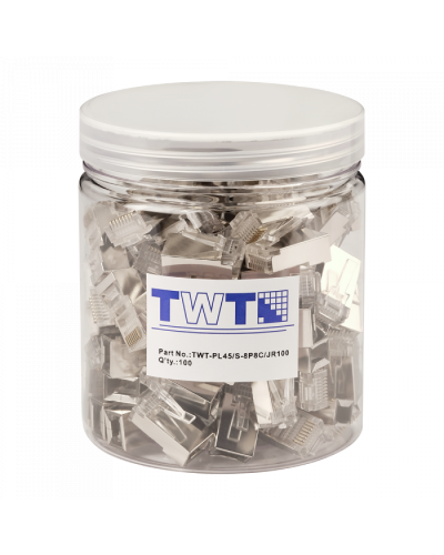 Коннектор RJ45 STP 8P8C, универсальный, cat.5e, 100 шт. в банке TWT-PL45/S-8P8C/JR100 в Хасавюрте Коннекторы и разъемы Pintop.ru