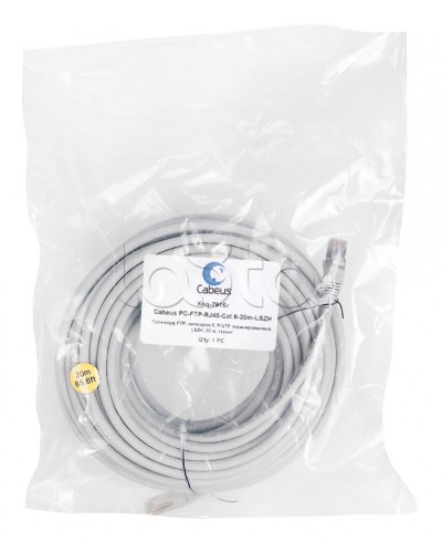 Патч-корд FTP, категория 6, F/UTP экранированный, LSZH, 20 м, серый Cabeus PC-FTP-RJ45-Cat.6-20m-LSZH в Хасавюрте Патчкорды (медные) Pintop.ru