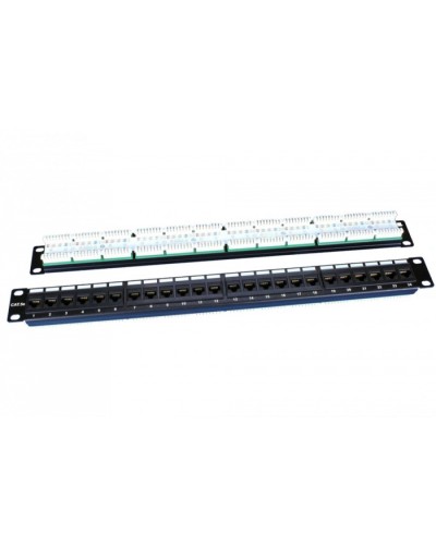Патч-панель 19, 1U, 24 порта RJ-45, категория 5e, Dual IDC, ROHS, цвет черный Hyperline PP3-19-24-8P8C-C5E-110D в Хасавюрте Патч панель Pintop.ru