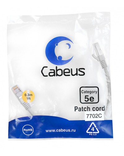 Патч-корд FTP, категория 5e, 0.3 м, экранированный, серый Cabeus PC-FTP-RJ45-Cat.5e-0.3m в Хасавюрте Патчкорды (медные) Pintop.ru
