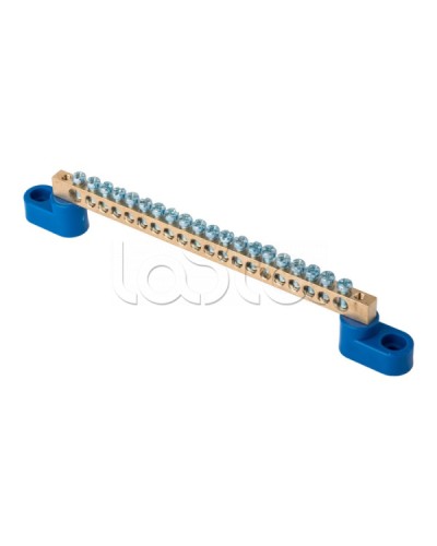 Шина 0 N (6х9мм) 20 отверстий латунь 2 синих угловых изолятора EKF PROxima (sn0-2-63-20) в Хасавюрте Аксессуары для стоек и шкафов Pintop.ru