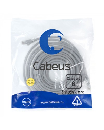 Патч-корд медный U/UTP кат.6 (10м) LSZH (серый) Cabeus (PC-UTP-RJ45-Cat.6-10m-LSZH) в Хасавюрте Патчкорды (медные) Pintop.ru