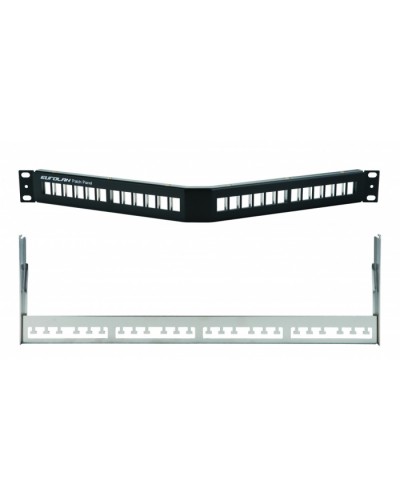 Коммутационная угловая панель 19” наборная, FTP, 1U, 24 порта, черный Eurolan (27A-00-24BL) в Хасавюрте Патч панель Pintop.ru
