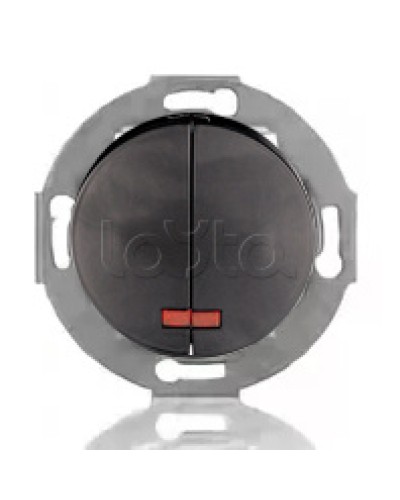 Выключатель двухклавишный Экопласт (схема 5L) с индикатором 10 A, 250 B (черный ) Vintage в Хасавюрте Розетки компьютерные и телефонные Pintop.ru