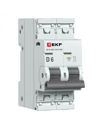 Автоматический выключатель 2P 6А (D) 6кА ВА 47-63N EKF PROxima (M636206D) в Хасавюрте Электротехническое оборудование Pintop.ru