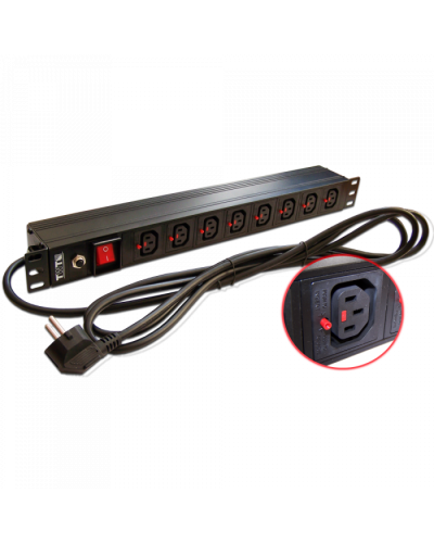 Блок розеток 19, 1-фазный с выкл,10A / 250V, 8xC13 с фикс вилки, 3 м, вилка Schuko TWT (TWT-PDU-10A8C3L-3.0) в Хасавюрте Блоки розеток Pintop.ru