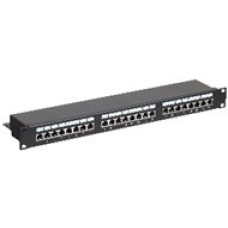 Патч-панель 19", 1U, 24 порта RJ-45, категория 6, Dual IDC с задним кабельным организатором, экранированная, черная