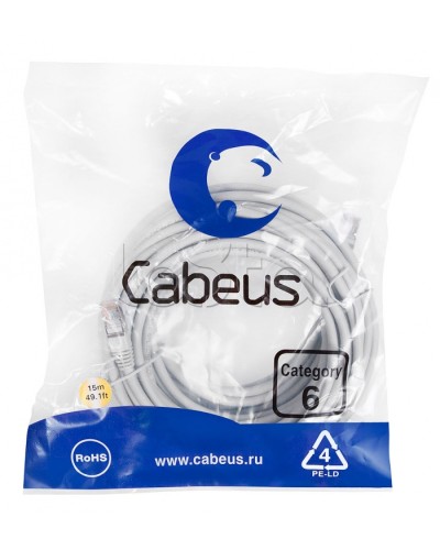 Патч-корд FTP, категория 6, F/UTP экранированный, LSZH, 15 м, серый Cabeus PC-FTP-RJ45-Cat.6-15m-LSZH в Хасавюрте Патчкорды (медные) Pintop.ru