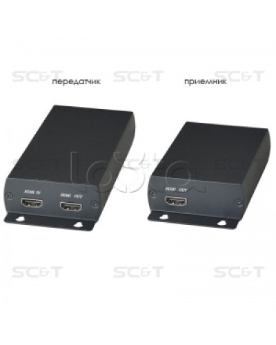 Комплект (передатчик + приёмник) для передачи HDMI по одному кабелю витой пары SC&T HE03 в Хасавюрте Видеоусилители, Модуляторы, Делители Pintop.ru