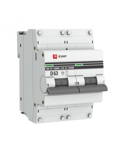 Автоматический выключатель 2P 63А (D) 10kA ВА 47-100M без теплового расцепителя EKF (mcb47100m-2-63D-pro) в Хасавюрте Электротехническое оборудование Pintop.ru