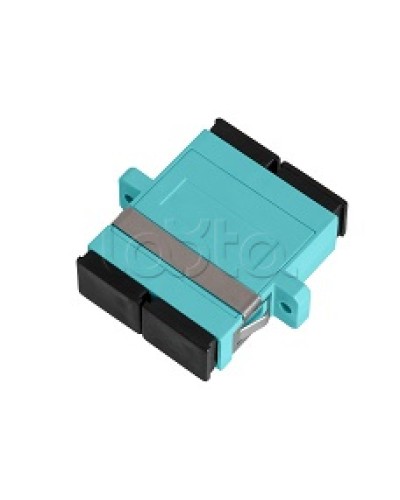 Адаптер NIKOMAX волоконно-оптический, соединительный, многомодовый, стандарта OM3, SC/UPC-SC/UPC, двойной, пластиковый, без шторки, с фланцами, аква, уп-ка 2шт. NIKOMAX (NMF-OA2M3-FN-SCU-SCU-AQ-2) в Хасавюрте Проходные адаптеры и розетки оптические Pint