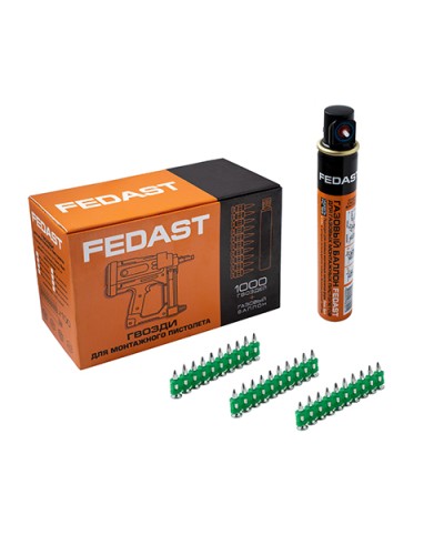 Гвозди 3.0*19 мм усиленные для монтажного пистолета в комплекте с газовым баллоном 165 мм FEDAST (fd3019egfc) в Хасавюрте Крепеж: Дюбели, шурупы, саморезы Pintop.ru