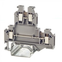 Клемма двухуровневая, винтовой зажим, 4 точки подключения, 2.5 кв.мм, серая DKC (KRUKB-3)