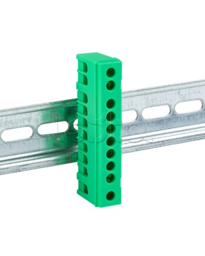 Шина 0 PE (6х9мм) 10 отверстий латунь зеленый изолированный корпус на DIN-рейку EKF PROxima (sn0-63-10-ig) в Хасавюрте Клеммные колодки Pintop.ru