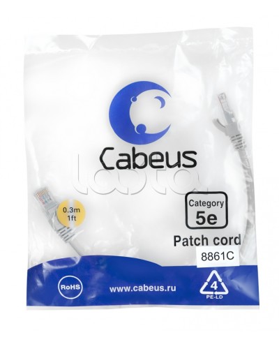 Патч-корд медный U/UTP кат.5е (0,3м) LSZH (белый) Cabeus (PC-UTP-RJ45-Cat.5e-0.3m-WH-LSZH) в Хасавюрте Патчкорды (медные) Pintop.ru