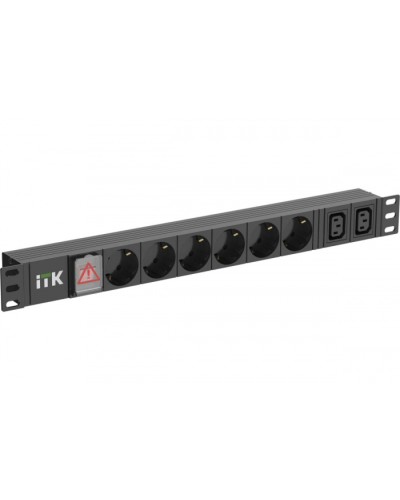 ITK 6 розеток нем. ст. + 2 С13 LED 1U вх. С14 алюмин.(PH12-6D2C133) в Хасавюрте Блоки розеток Pintop.ru