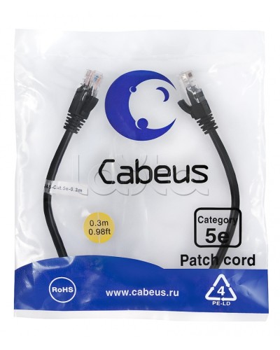 Патч-корд медный U/UTP кат.5е (0,3м) LSZH (черный) Cabeus (PC-UTP-RJ45-Cat.5e-0.3m-BK-LSZH) в Хасавюрте Патчкорды (медные) Pintop.ru