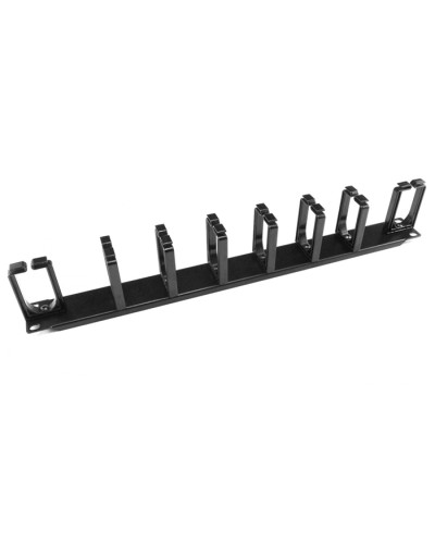 Органайзер кабельный горизонтальный 19 1U, 8 пласт. колец, металлический, черный Cabeus JB08-1U-PR-BK в Хасавюрте Кабельные органайзеры Pintop.ru