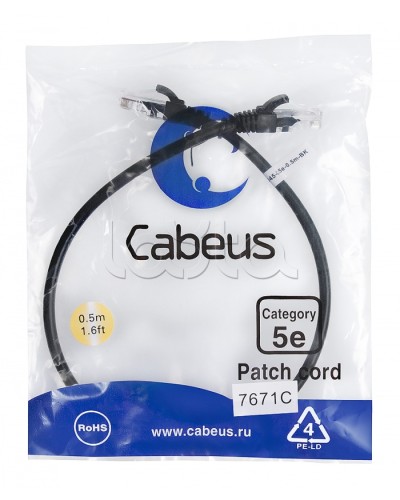 Патч-корд UTP, категория 5e, 0.5 м, неэкранированный, черный Cabeus PC-UTP-RJ45-Cat.5e-0.5m-BK в Хасавюрте Патчкорды (медные) Pintop.ru