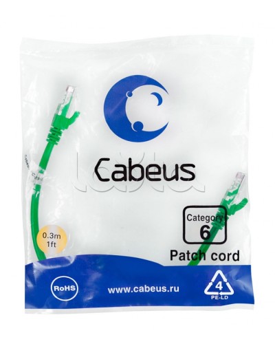 Патч-корд UTP, категория 6, 0.3 м, неэкранированный, зеленый Cabeus PC-UTP-RJ45-Cat.6-0.3m-GN в Хасавюрте Патчкорды (медные) Pintop.ru