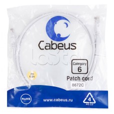 Патч-корд UTP, категория 6, 2 м, неэкранированный, белый Cabeus PC-UTP-RJ45-Cat.6-2m-WH