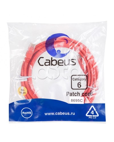 Патч-корд UTP, категория 6, 5 м, неэкранированный, красный Cabeus PC-UTP-RJ45-Cat.6-5m-RD в Хасавюрте Патчкорды (медные) Pintop.ru