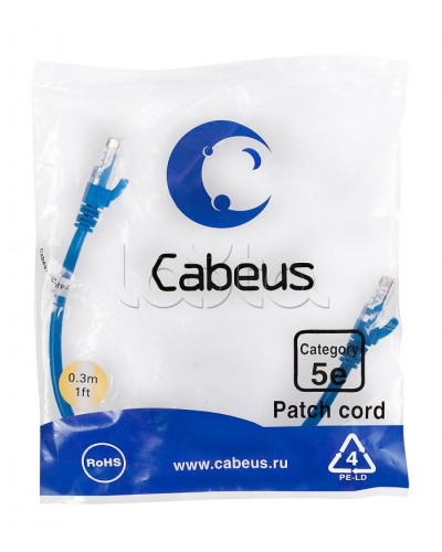 Патч-корд медный U/UTP кат.5е (0,3м) LSZH (синий) Cabeus (PC-UTP-RJ45-Cat.5e-0.3m-BL-LSZH) в Хасавюрте Патчкорды (медные) Pintop.ru