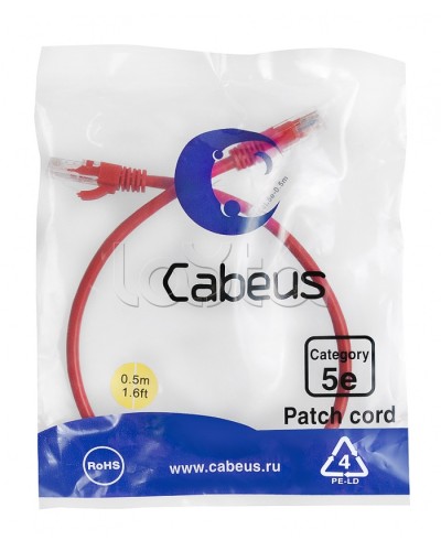 Патч-корд медный U/UTP кат.5е (0,5м) LSZH (красный) Cabeus (PC-UTP-RJ45-Cat.5e-0.5m-RD-LSZH) в Хасавюрте Патчкорды (медные) Pintop.ru