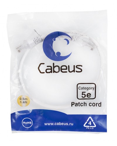 Патч-корд медный U/UTP кат.5е (0,5м) LSZH (белый) Cabeus (PC-UTP-RJ45-Cat.5e-0.5m-WH-LSZH) в Хасавюрте Патчкорды (медные) Pintop.ru