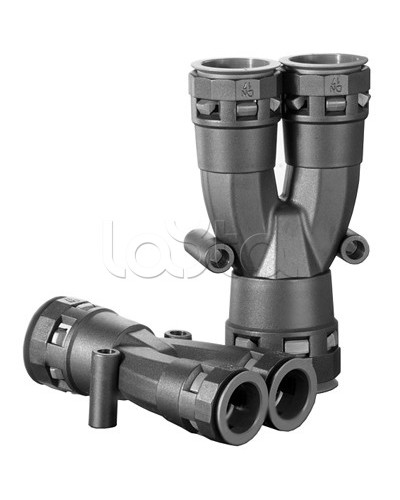 Разветвитель DN 1х17 + 2х12 мм, полиамид, цвет черный DKC PAY171212N в Хасавюрте Повороты, муфты, тройники Pintop.ru