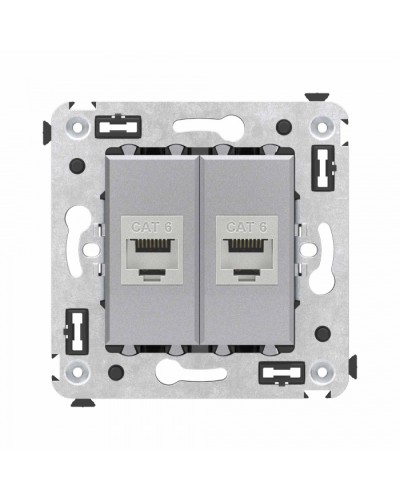 Компьютерная розетка RJ-45 в стену, кат.6 двойная экранированная, Avanti, Закаленная сталь DKC (4404794) в Хасавюрте Розетки компьютерные и телефонные Pintop.ru