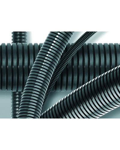Труба ПА 6 гибкая гофр. д.13мм, ПВ-0, без протяжки, 100м, цвет тёмно-серый DKC 80013 в Хасавюрте Труба гофрированная Pintop.ru