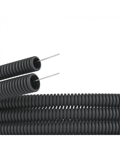 Труба гофр. самозатух. ПВХ 25 мм с зондом (50 м) черная DKC (91925B) в Хасавюрте Труба гофрированная Pintop.ru