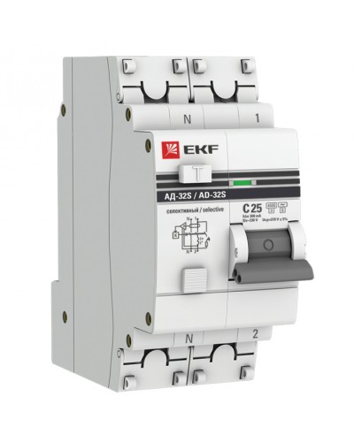 Дифференциальный автомат АД-32 (селективный) 1P+N 25А/300мА EKF PROxima (DA32-25-300S-pro) в Хасавюрте Электротехническое оборудование Pintop.ru