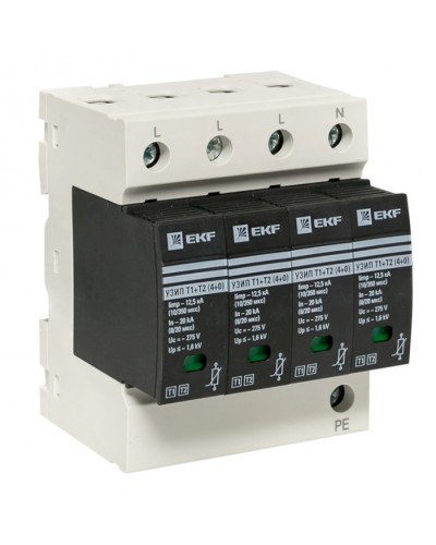 Устройство защиты от импульсных перенапряжений Т1+Т2; Iimp-12,5kA; In-20kA; Uc-275В; 4+0 EKF (OV12-4-504) в Хасавюрте Электротехническое оборудование Pintop.ru