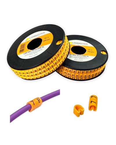 Клипса маркировочная на кабель диаметром 3.6–7.4 мм, символ 7, 500 шт., желтая LANMASTER LAN-MCC-EC27/500-YL в Хасавюрте Аксессуары для стоек и шкафов Pintop.ru