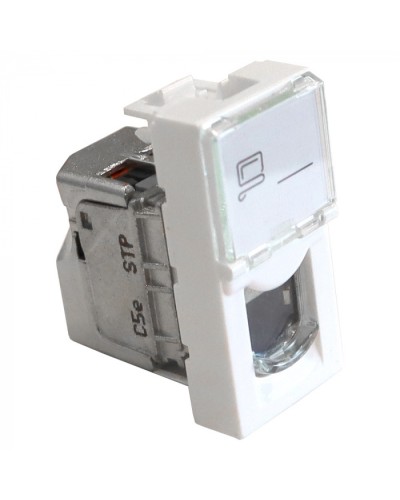 Вставка Mosaic 22.5x45, RJ-45 STP, кат.5e, со шторкой и увеличенным окном маркировки, белая LANMASTER LAN-SIP-22S5E-WH в Хасавюрте Модули Keystone Pintop.ru