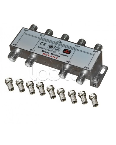 Делитель телевизионный ТВx8 + 9 шт. F BOX 5-1000 МГц Silver (5шт/уп) REXANT 05-6105 в Хасавюрте Системы видеонаблюдения Pintop.ru