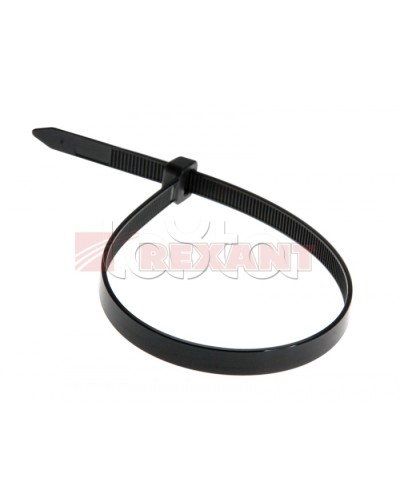 Хомут-стяжка нейлоновый, широкий 8х200 мм чёрный (100шт/уп) REXANT 07-0203 в Хасавюрте Стяжки-хомуты Pintop.ru